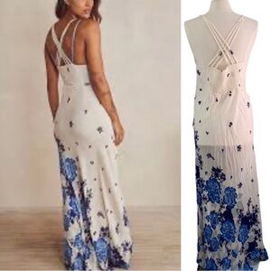 NWOT Free people  blue floral dress long maxi slip get to you lightweight Sz L